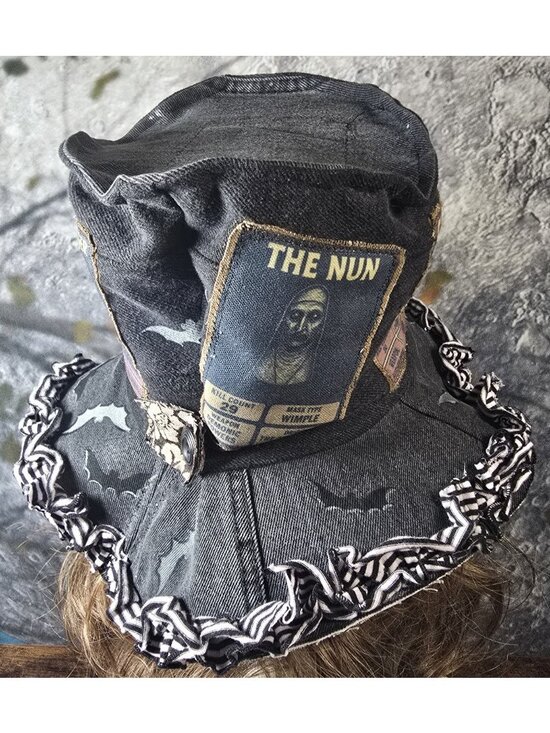 OOAK Handmade Boho Indie Top Hat Horror Movies Upcycle Adjustable M 22.5\